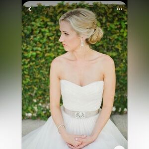 Reem Acra Silk Wedding Dress in Ivory Tea Length Size 2 Strapless